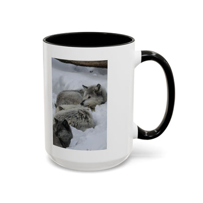 Wolf Pack Coffee Mug – Accent Black Handle 11/15oz, Winter Wildlife Photo