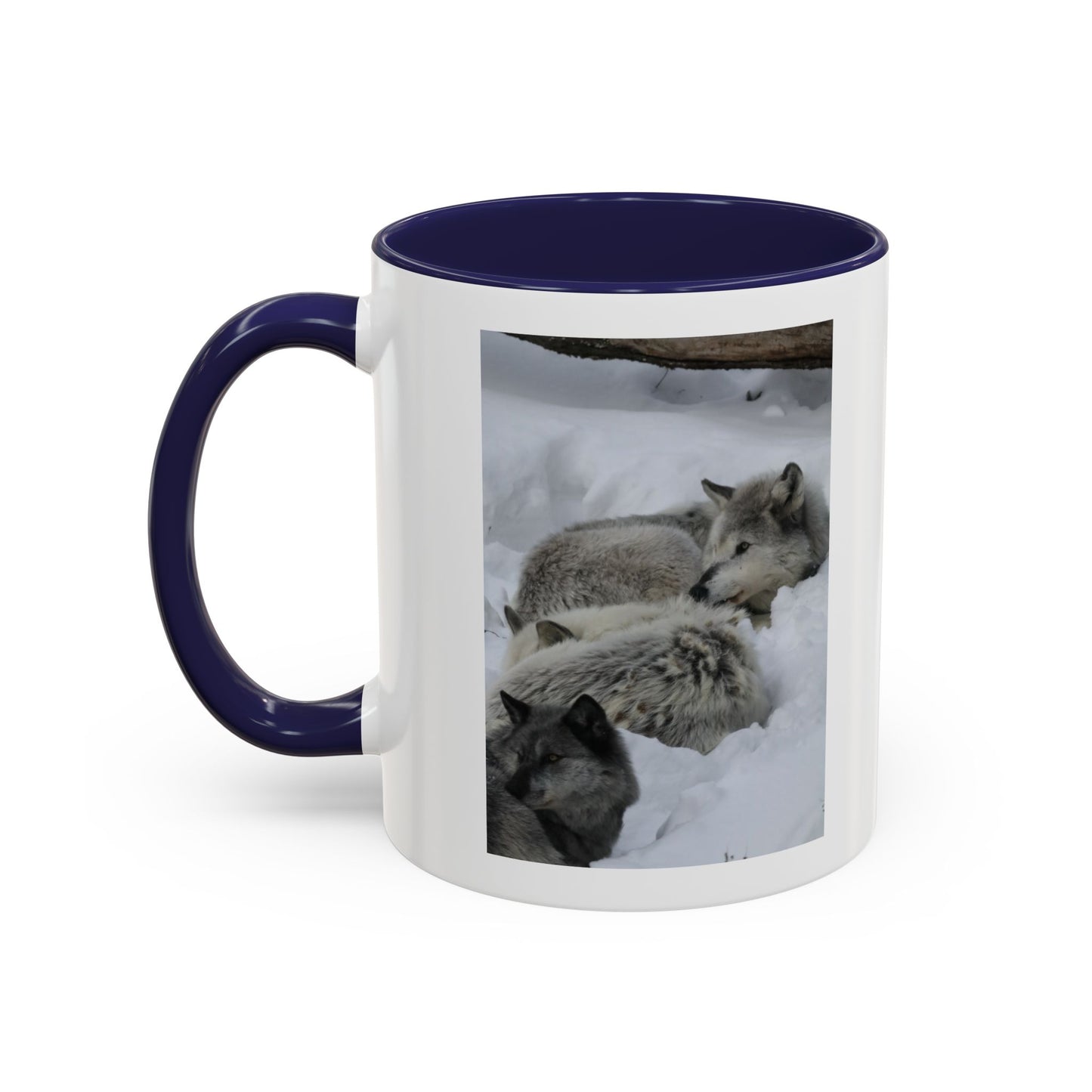 Wolf Pack Coffee Mug – Accent Black Handle 11/15oz, Winter Wildlife Photo