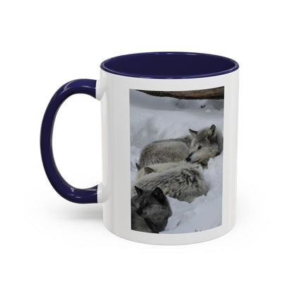 Wolf Pack Coffee Mug – Accent Black Handle 11/15oz, Winter Wildlife Photo