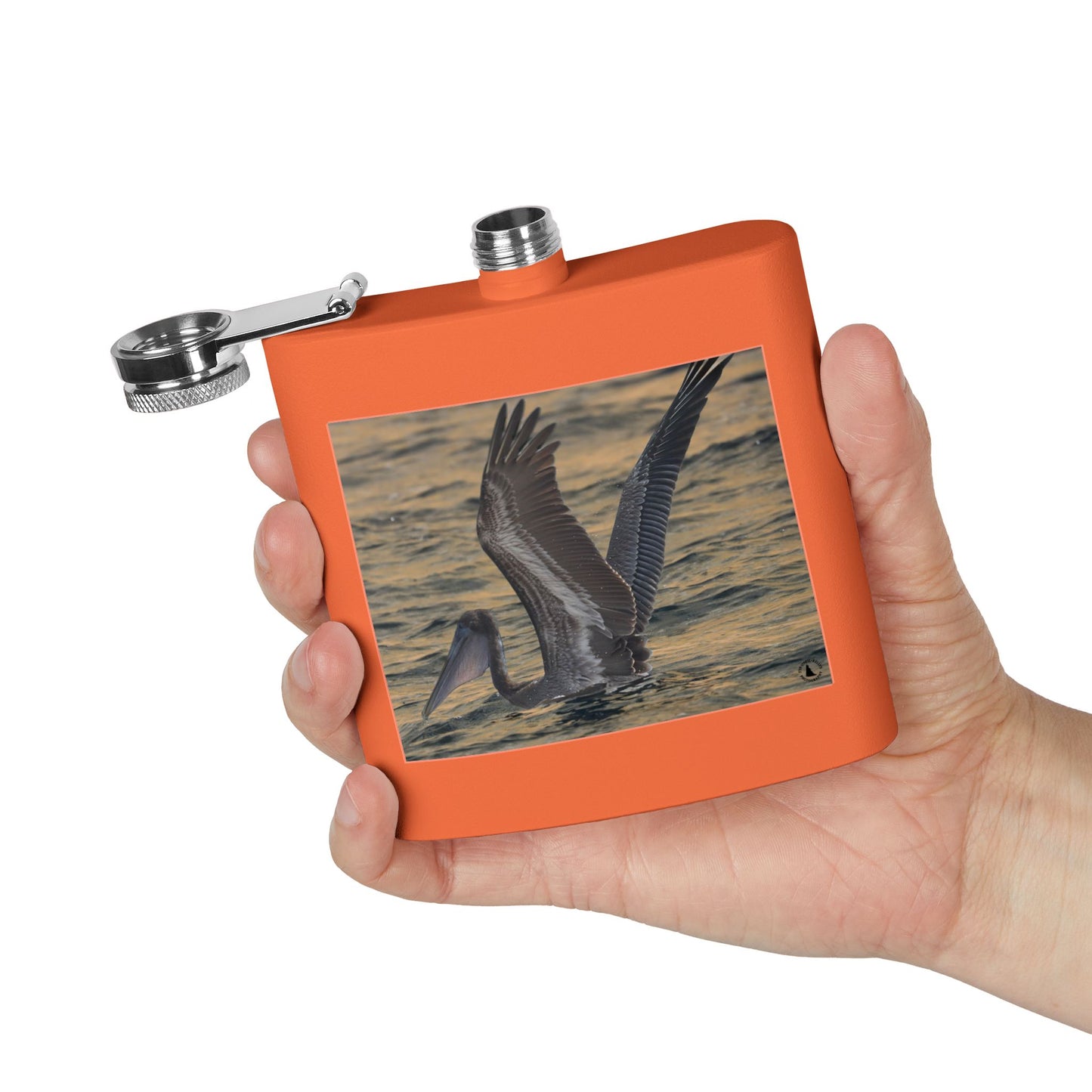 6oz Stainless Steel Flask — Pelican Sunset Photo Hip Flask, Coastal Wildlife Gift