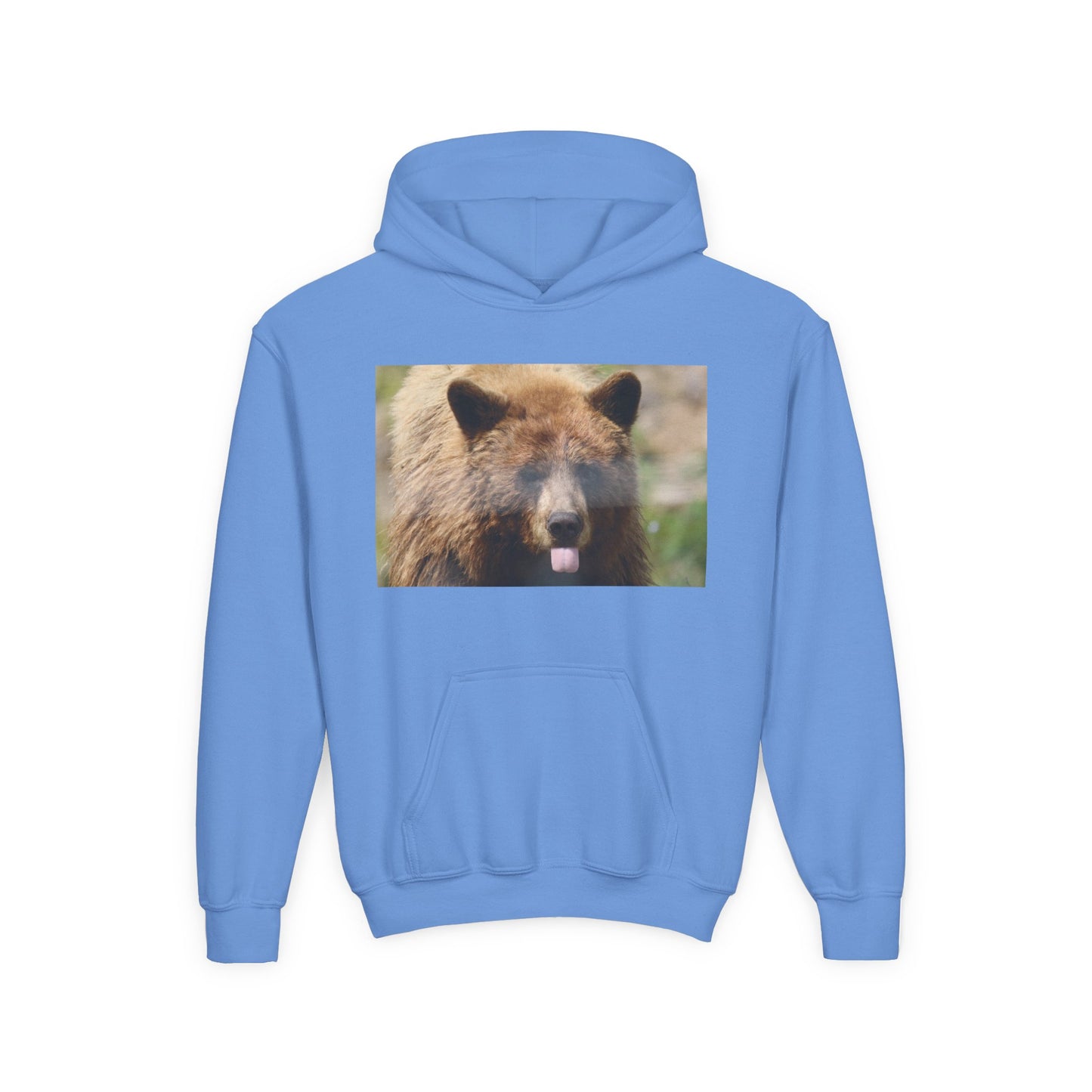 Youth Bear Hoodie — Cute Tongue-Out Bear Photo Kids Pullover