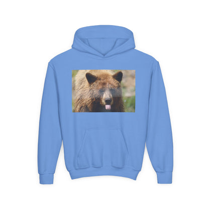 Youth Bear Hoodie — Cute Tongue-Out Bear Photo Kids Pullover