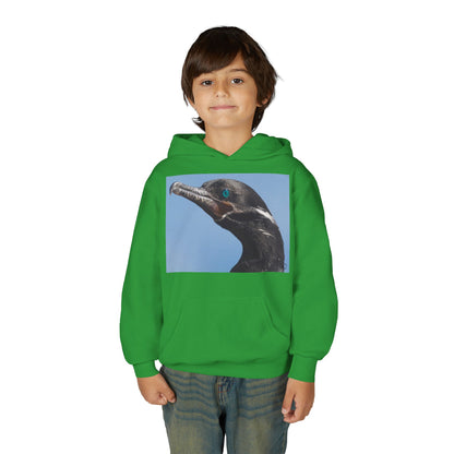 Youth Hoodie with Close-Up Cormorant Photo — Nature-Lover Kids Pullover