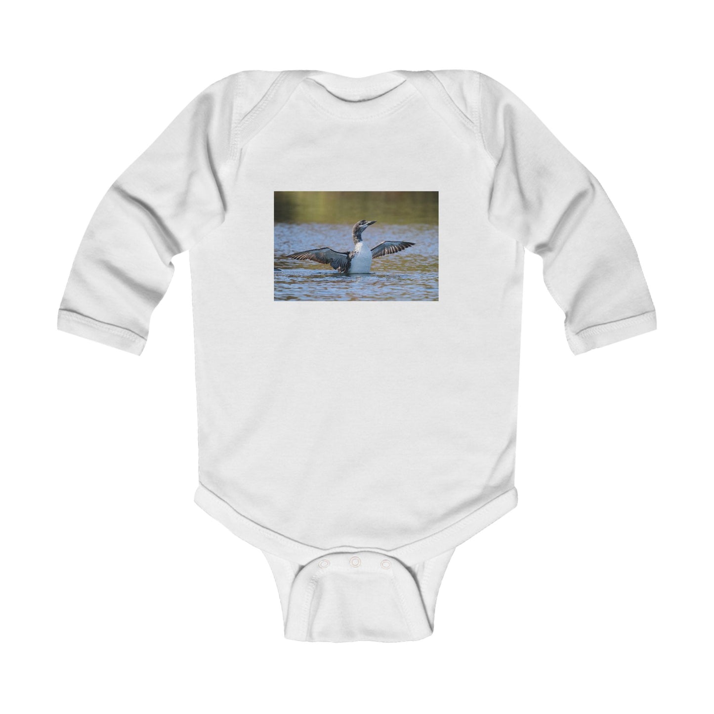 Baby Long-Sleeve Bodysuit with Loon Photo – Nature-Inspired Infant Onesie