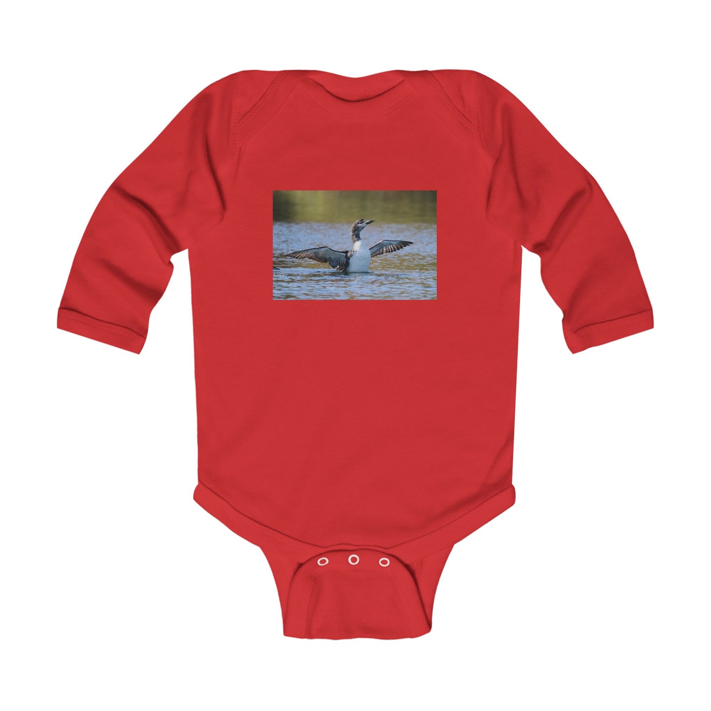 Baby Long-Sleeve Bodysuit with Loon Photo – Nature-Inspired Infant Onesie