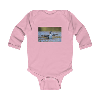 Baby Long-Sleeve Bodysuit with Loon Photo – Nature-Inspired Infant Onesie