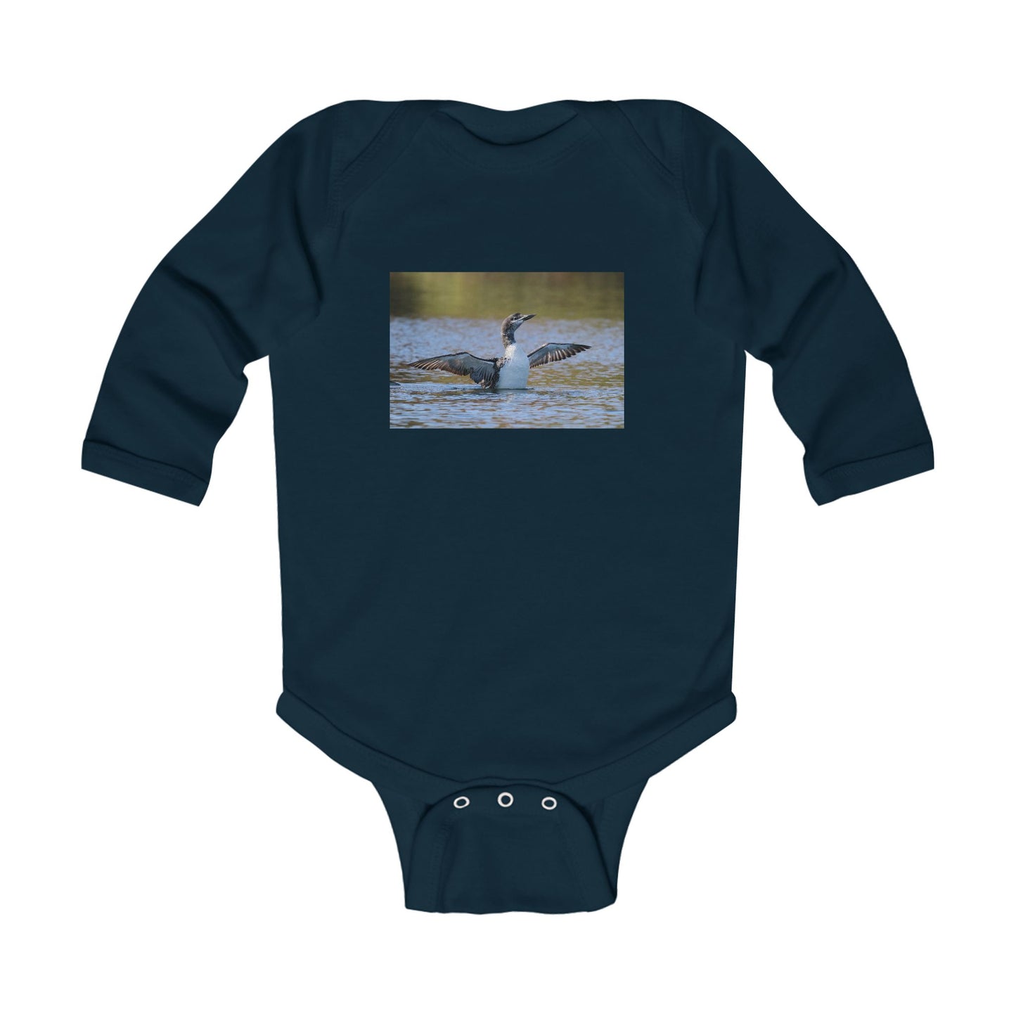 Baby Long-Sleeve Bodysuit with Loon Photo – Nature-Inspired Infant Onesie