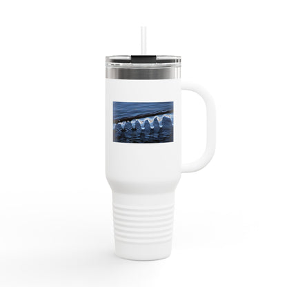 40oz Insulated Travel Mug — Ocean Wave Ice Photo Design, Large Stainless Steel Tumbler