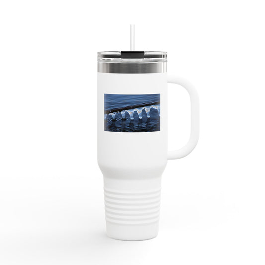 40oz Insulated Travel Mug — Ocean Wave Ice Photo Design, Large Stainless Steel Tumbler