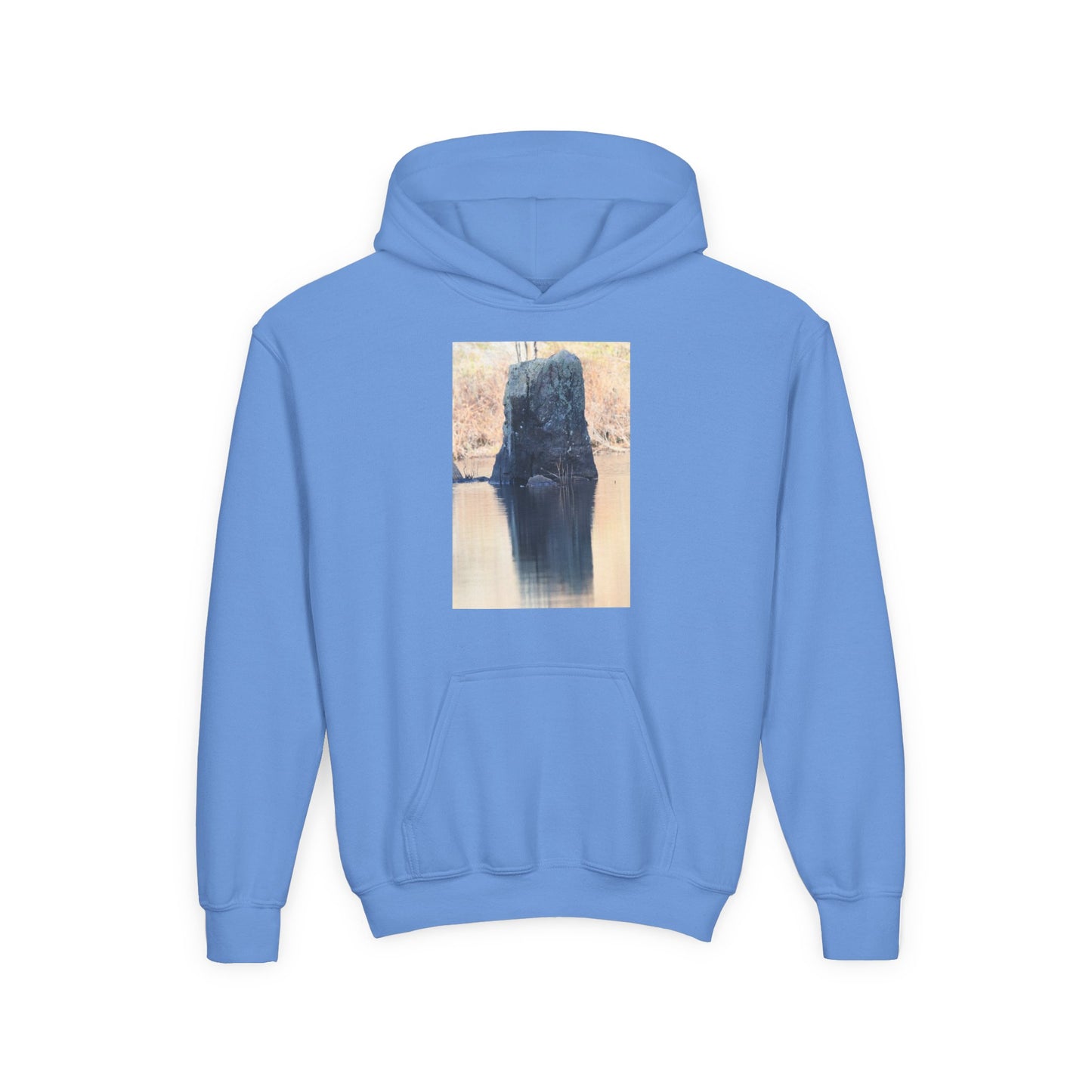 Youth Hoodie with Serene Lake Reflection Photo — Nature-Inspired Kids’ Pullover