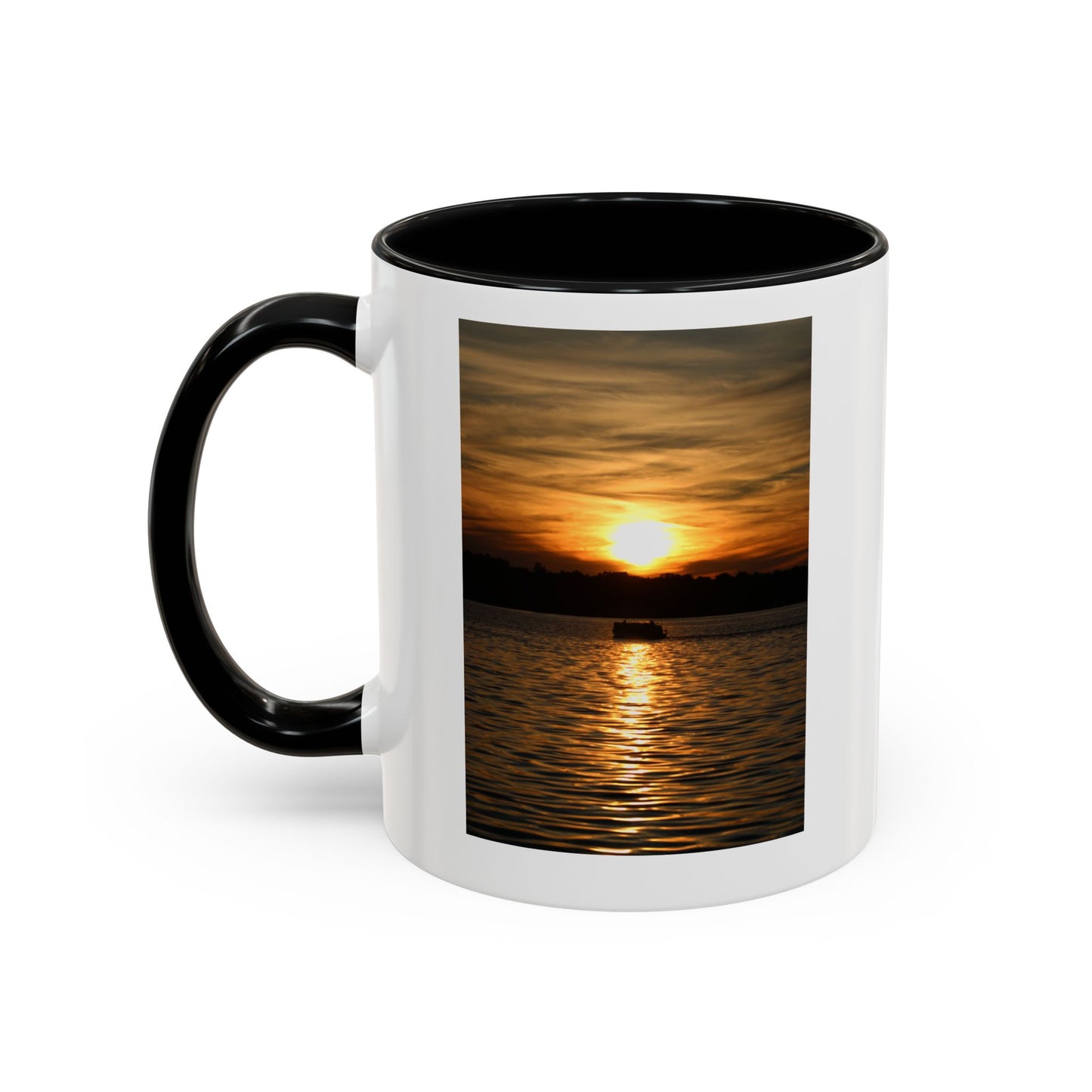 Sunset Lake Photo Accent Coffee Mug — Golden Sunset Reflection (11/15oz)