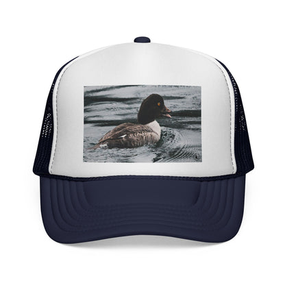 Duck Photo Trucker Hat — Rustic Wildlife Cap for Hunters & Nature Lovers