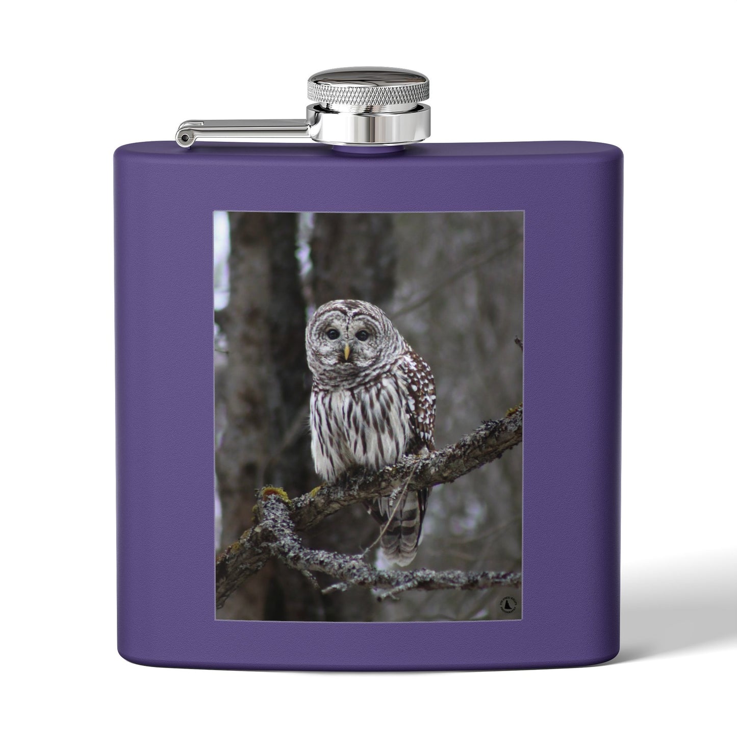 6oz Stainless Flask with Barred Owl Photo – Wildlife Nature Gift