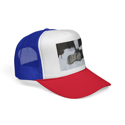 Wolf Pack Trucker Cap — Sleeping Wolves Winter Scene