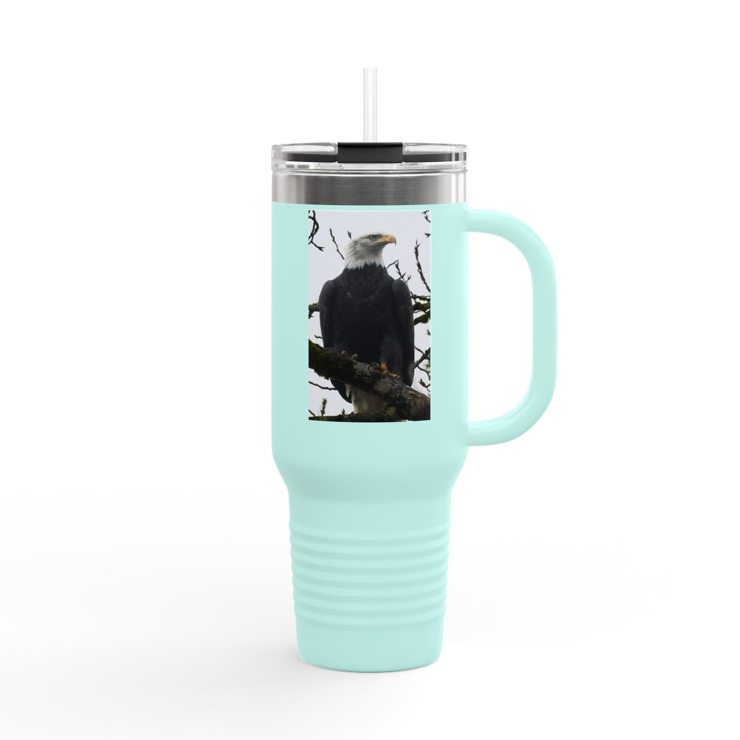 40oz Insulated Travel Mug with Bald Eagle Photo — Outdoor, Patriotic Wildlife Tumbler