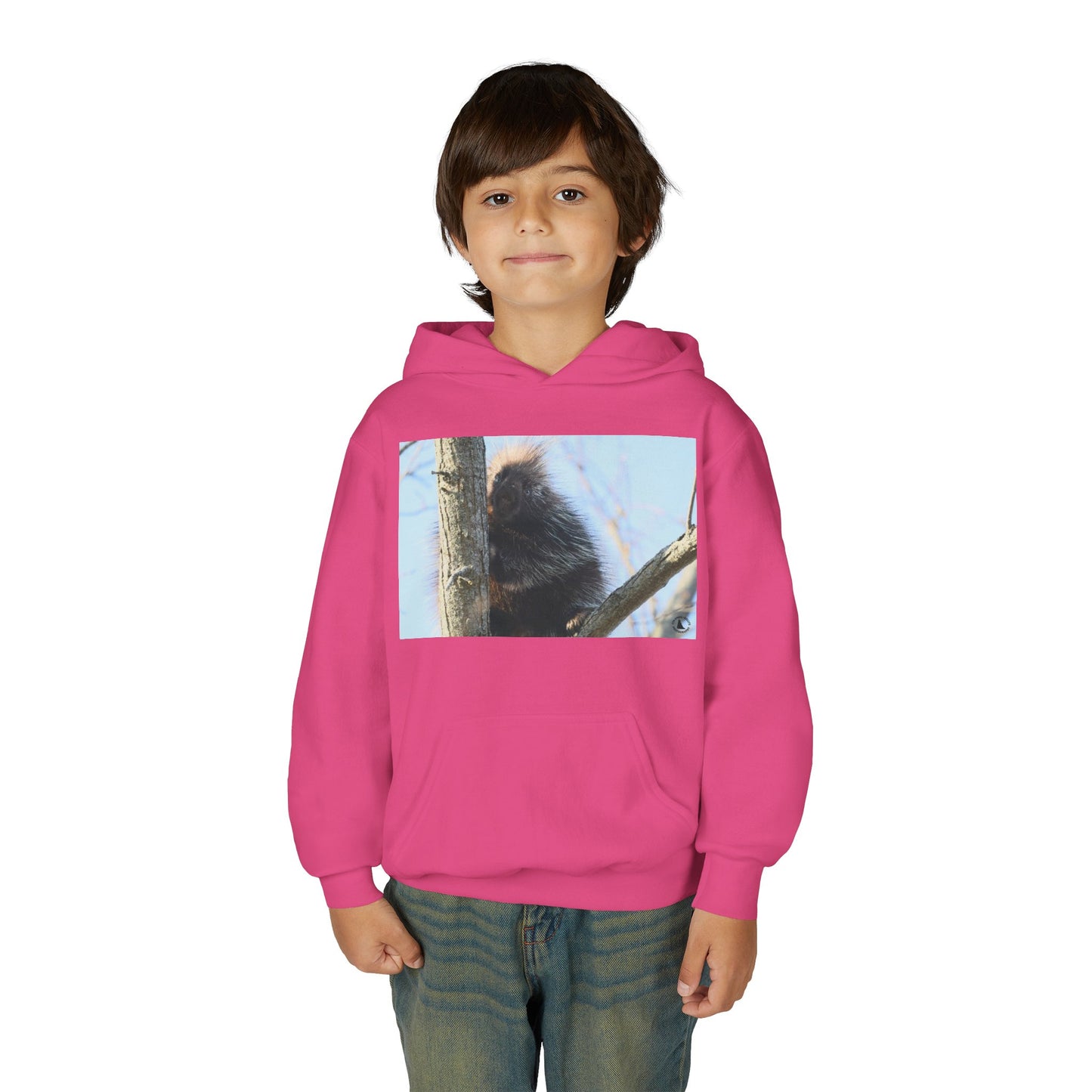 Youth Hoodie with Tree-Climbing Porcupine Photo – Cute Wildlife Kids Sweatshirt