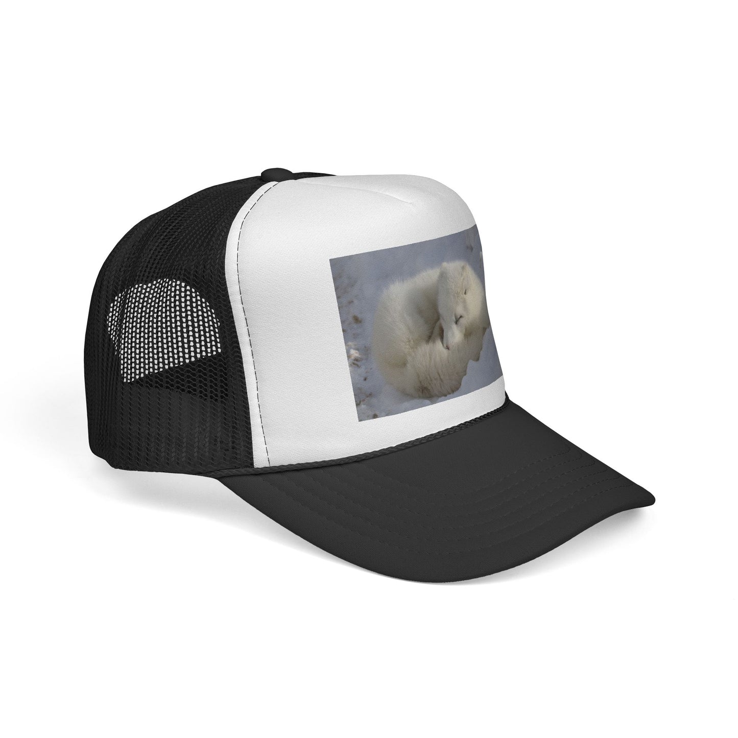 Arctic Fox Trucker Cap — Cute Sleeping Fox Photo Mesh Hat
