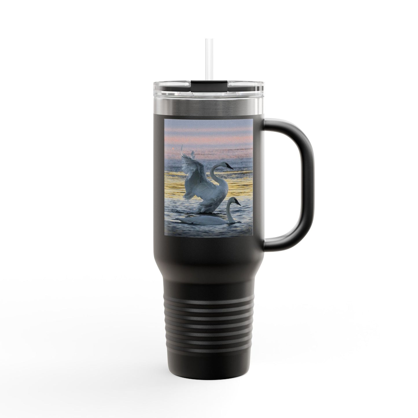 40oz Insulated Travel Mug — Swans at Sunrise Scenic Drink Tumbler