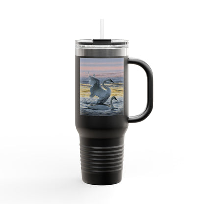 40oz Insulated Travel Mug — Swans at Sunrise Scenic Drink Tumbler
