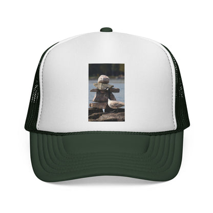 Seagull Stacked Rocks Trucker Cap — Coastal Beach Vibes Hat