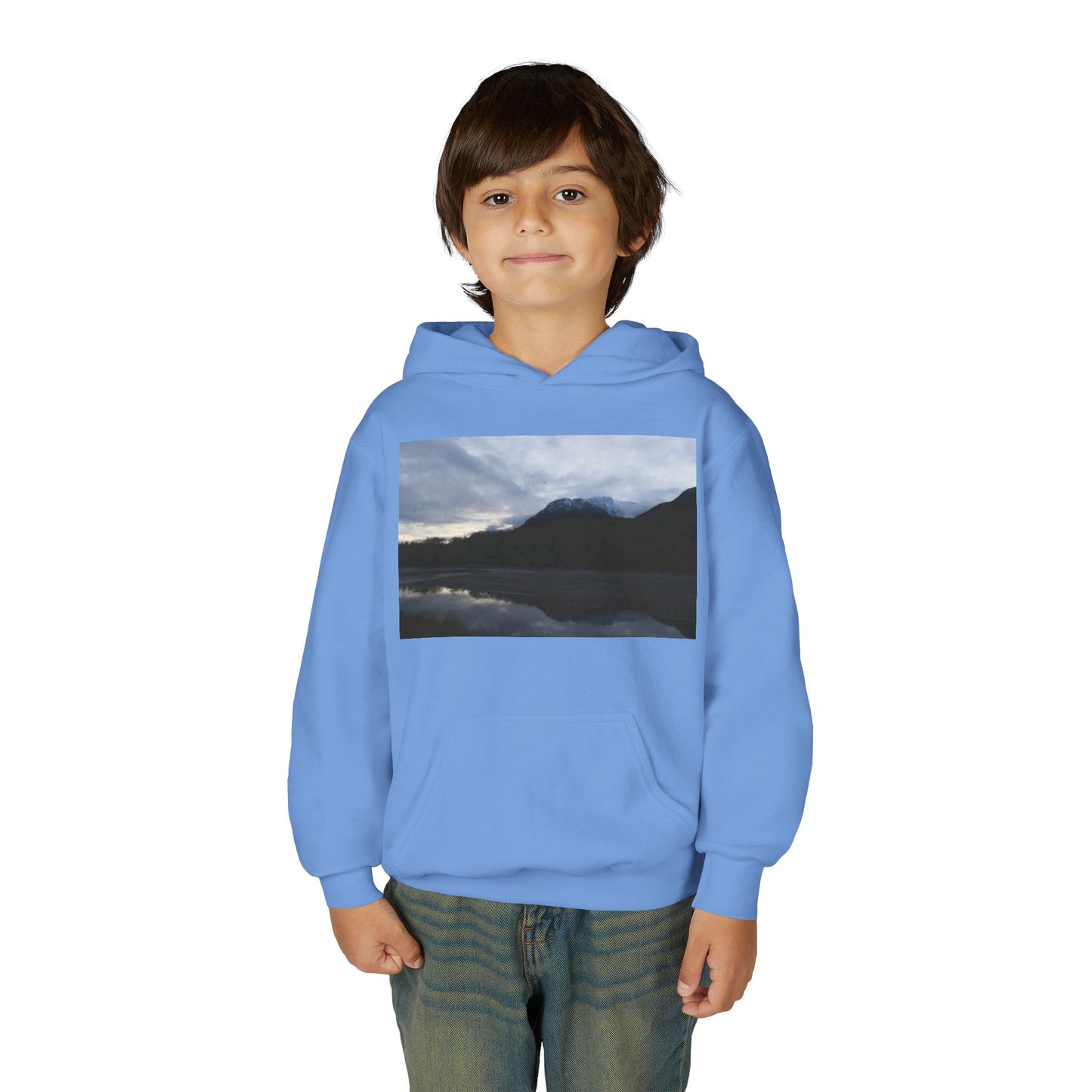 Youth Hoodie with Serene Mountain Lake Photo - Cozy Outdoor Nature Pullover