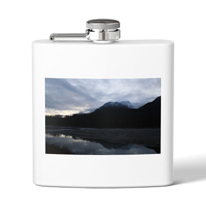 Mountain Lake Evening Stainless Steel Flask — 6oz Wilderness Hip Flask