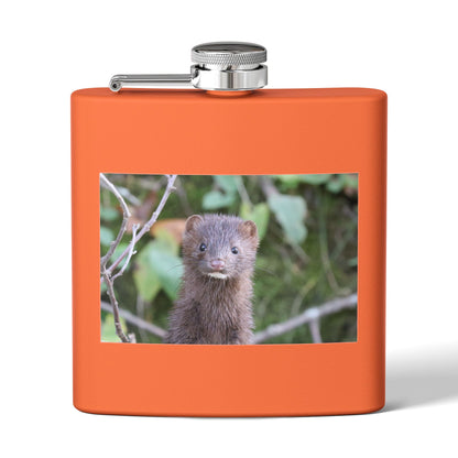 Mink Portrait Stainless Steel Flask — 6oz Wildlife Animal Photo Hip Flask