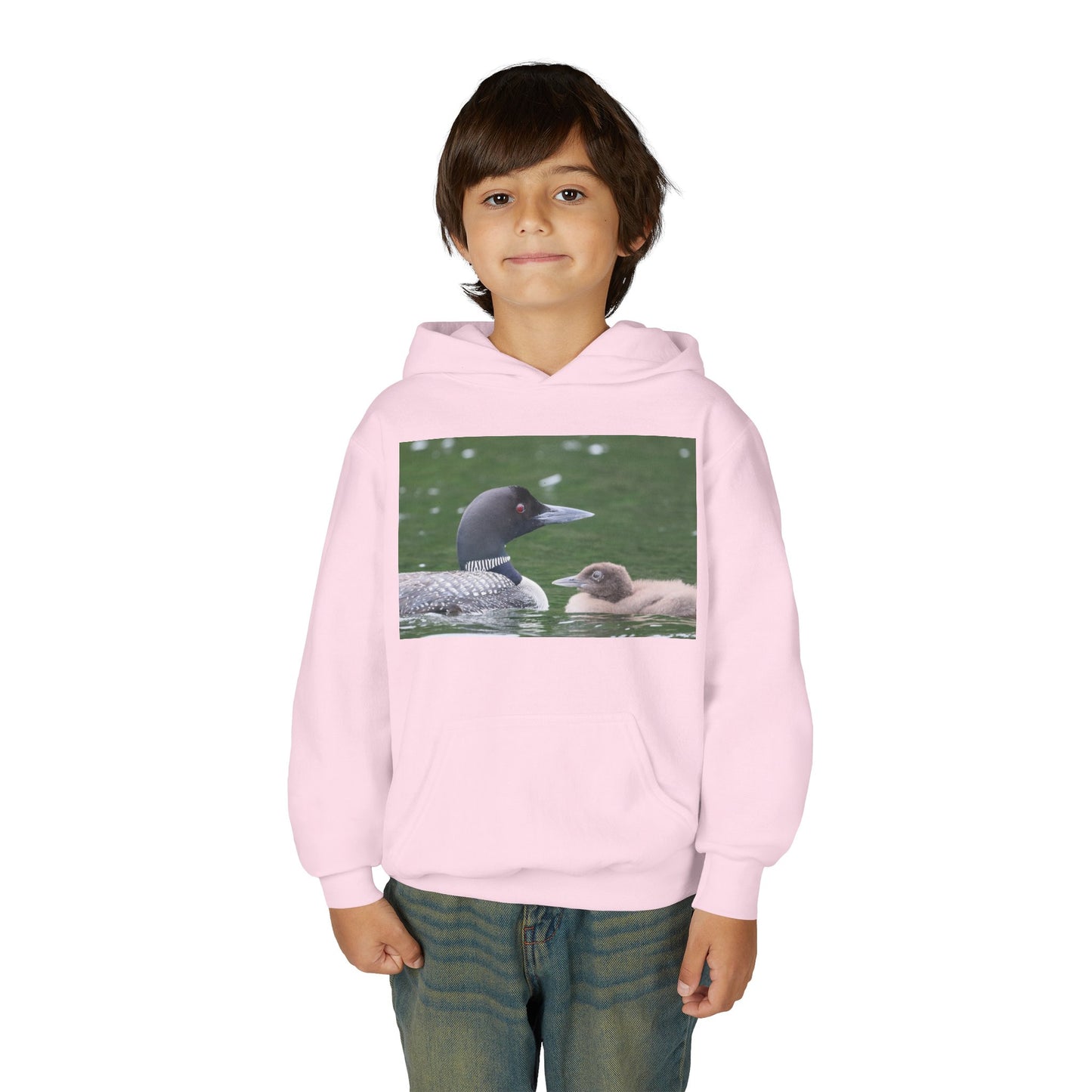 Youth Hoodie — Common Loon with Chick Nature Photo