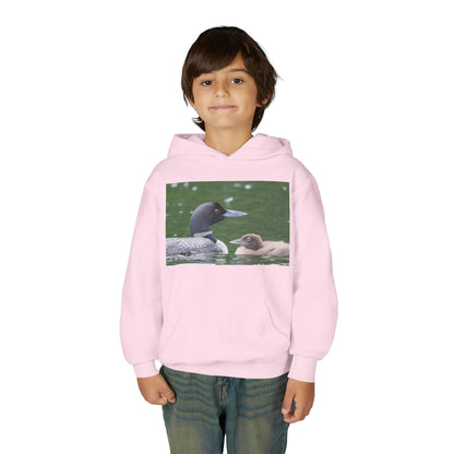 Youth Hoodie — Common Loon with Chick Nature Photo