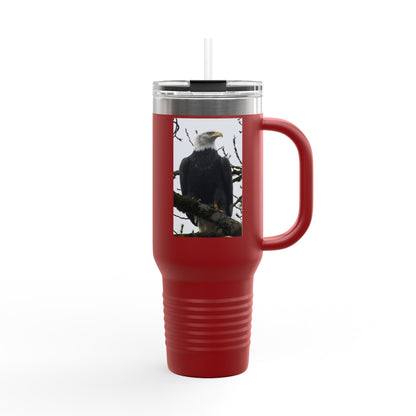 40oz Insulated Travel Mug with Bald Eagle Photo — Outdoor, Patriotic Wildlife Tumbler