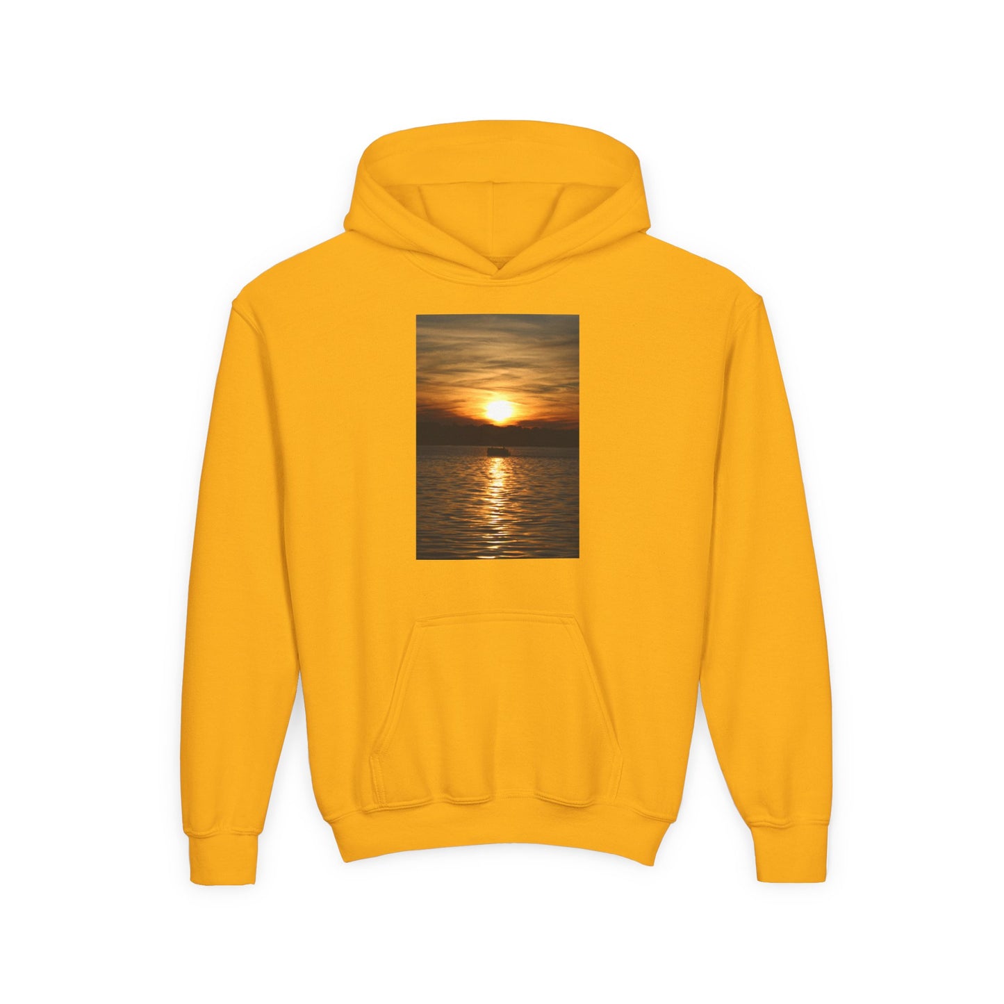 Youth Hoodie with Golden Sunset Photo - Beach Vibes Kids Pullover