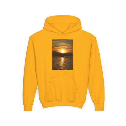 Youth Hoodie with Golden Sunset Photo - Beach Vibes Kids Pullover