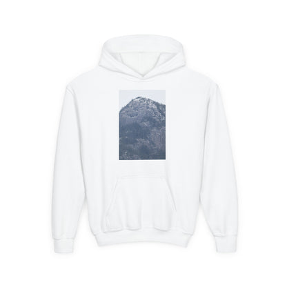 Mountain Peak Youth Hoodie — Winter Snow Scenic Graphic Sweatshirt