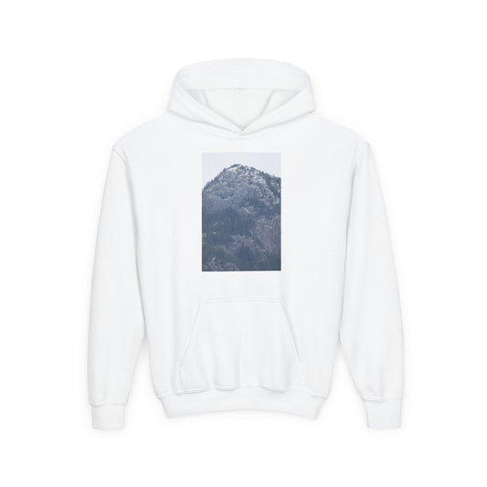 Mountain Peak Youth Hoodie — Winter Snow Scenic Graphic Sweatshirt