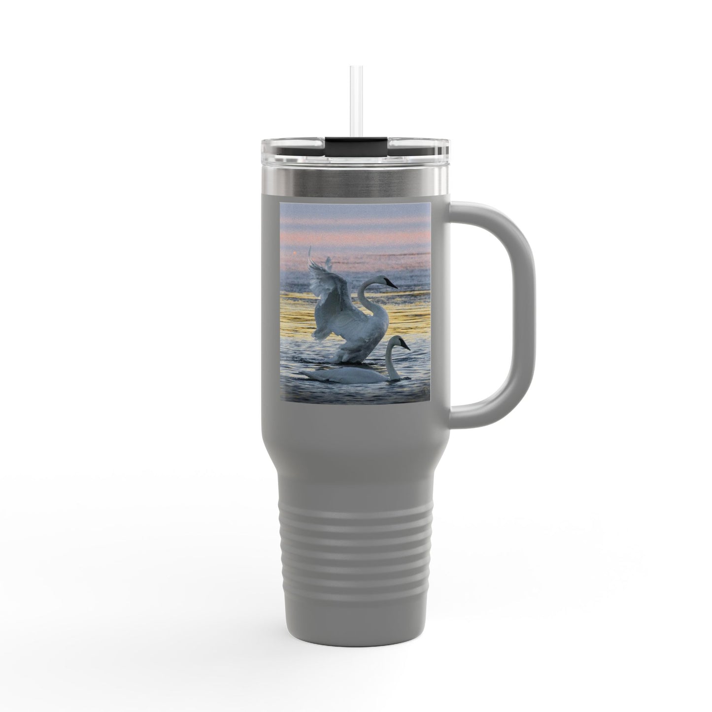 40oz Insulated Travel Mug — Swans at Sunrise Scenic Drink Tumbler