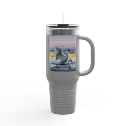 40oz Insulated Travel Mug — Swans at Sunrise Scenic Drink Tumbler