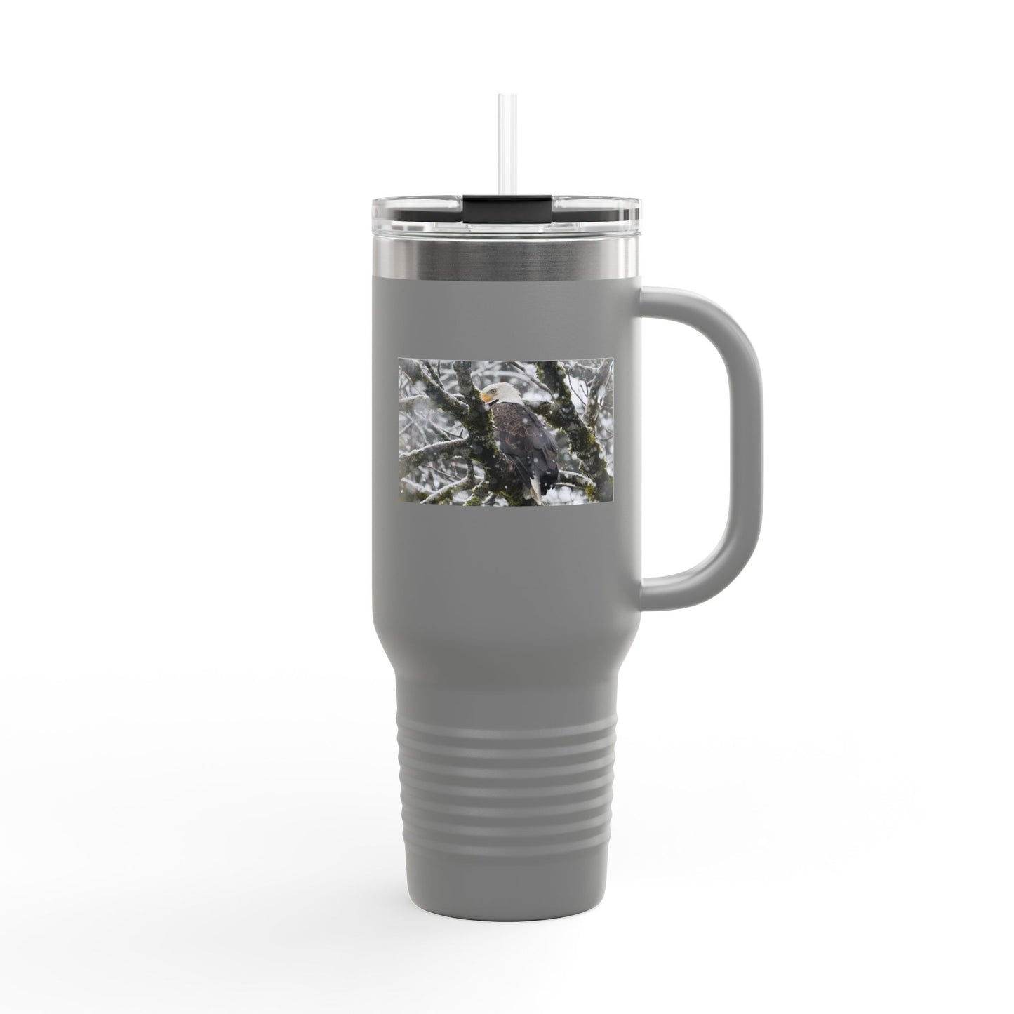 40oz Insulated Travel Mug with Snowy Owl Photo — Cold-Weather Wildlife Tumbler