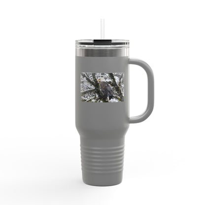 40oz Insulated Travel Mug with Snowy Owl Photo — Cold-Weather Wildlife Tumbler