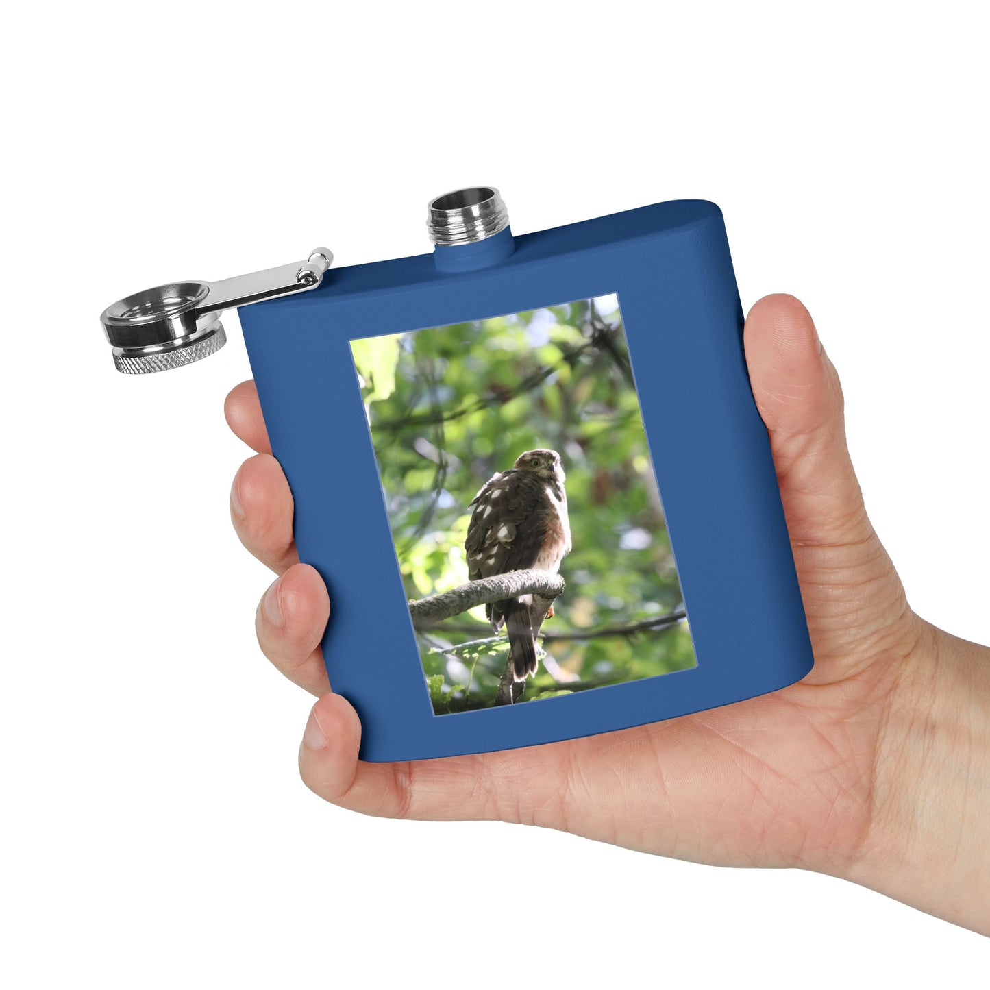 Flask — Woodland Hawk Photo Stainless Steel 6oz Hip Flask