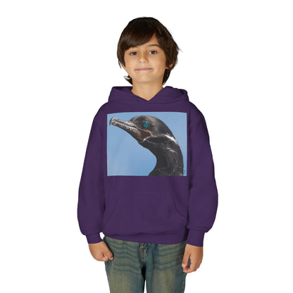 Youth Hoodie with Close-Up Cormorant Photo — Nature-Lover Kids Pullover
