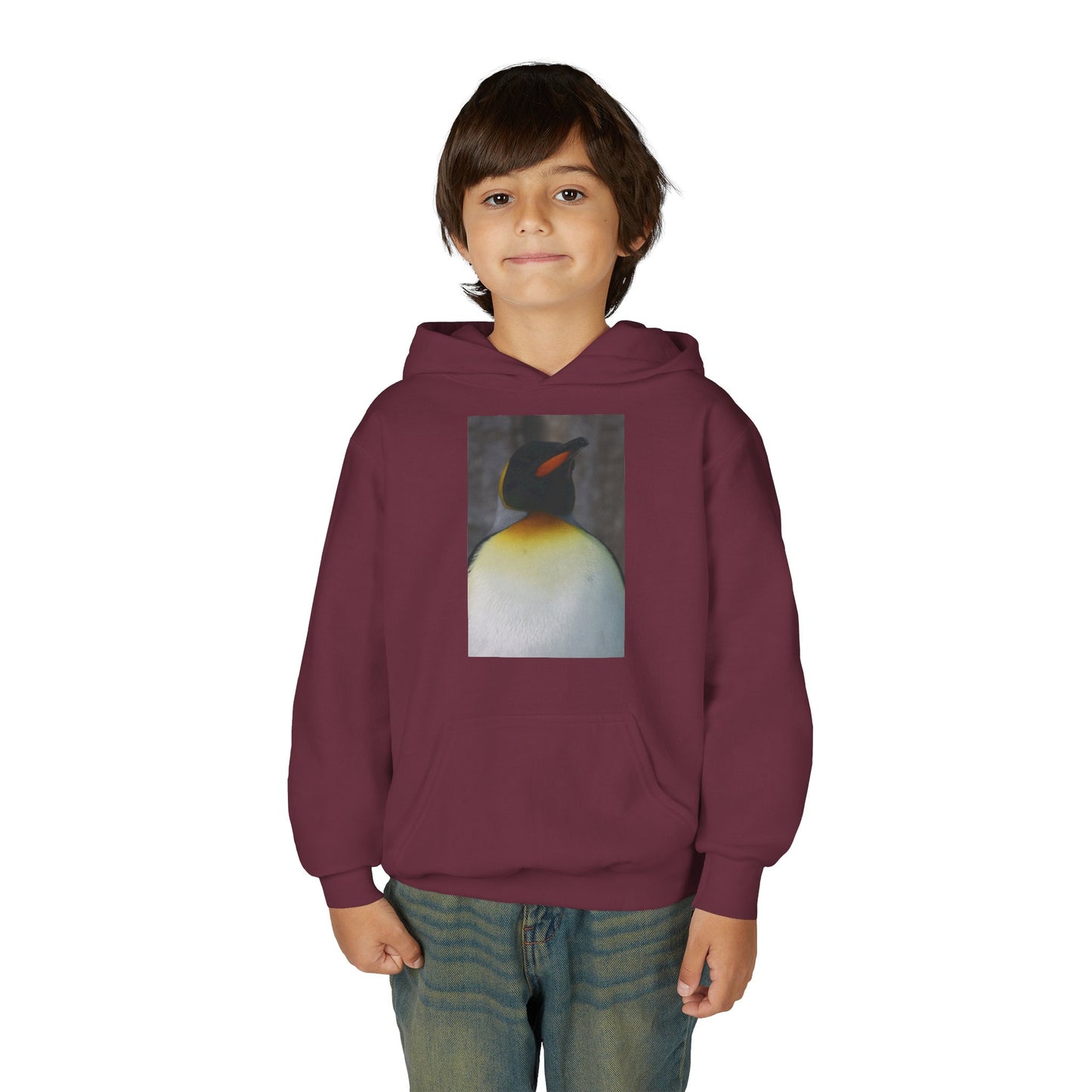 Penguin Art Youth Hoodie — Minimalist Royal Penguin Illustration Sweatshirt