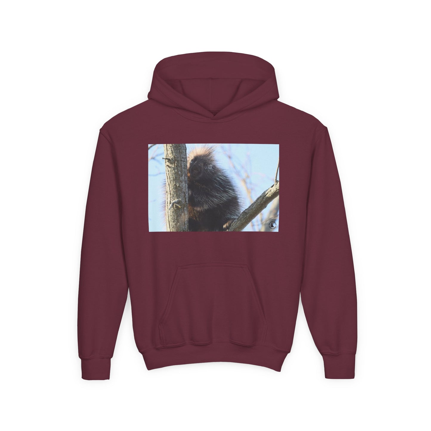 Youth Hoodie with Tree-Climbing Porcupine Photo – Cute Wildlife Kids Sweatshirt