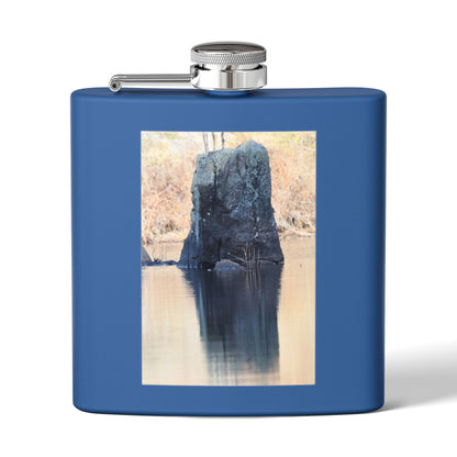 6oz Stainless Steel Flask with Tranquil Lake Rock Photo – Portable Outdoor Hip Flask