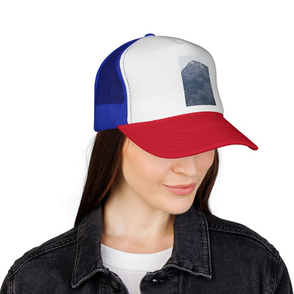 Mountain Peak Trucker Cap — Vintage Blue Photo Patch Mesh Hat