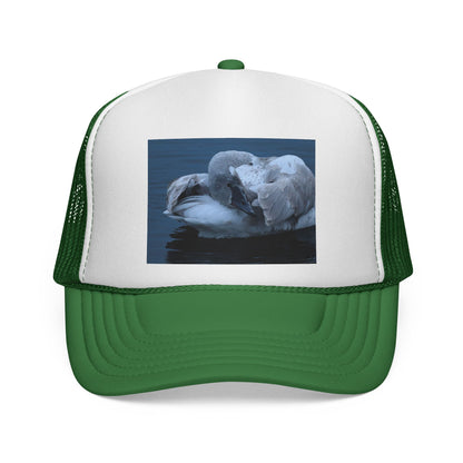 Swan Trucker Cap - Serene Sleepy Swan Photo Mesh Hat