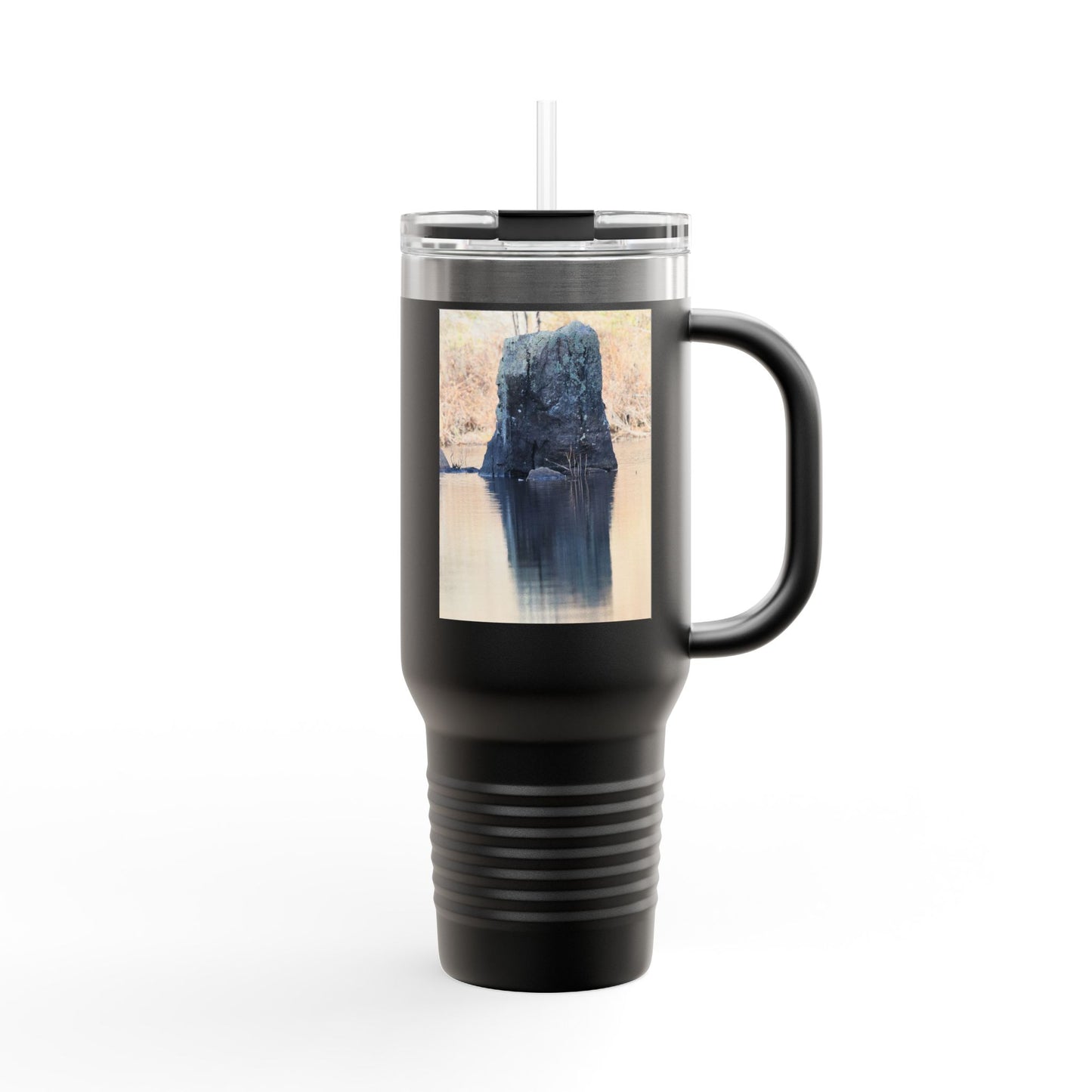 40oz Insulated Travel Mug with Scenic Forest Lake Photo
