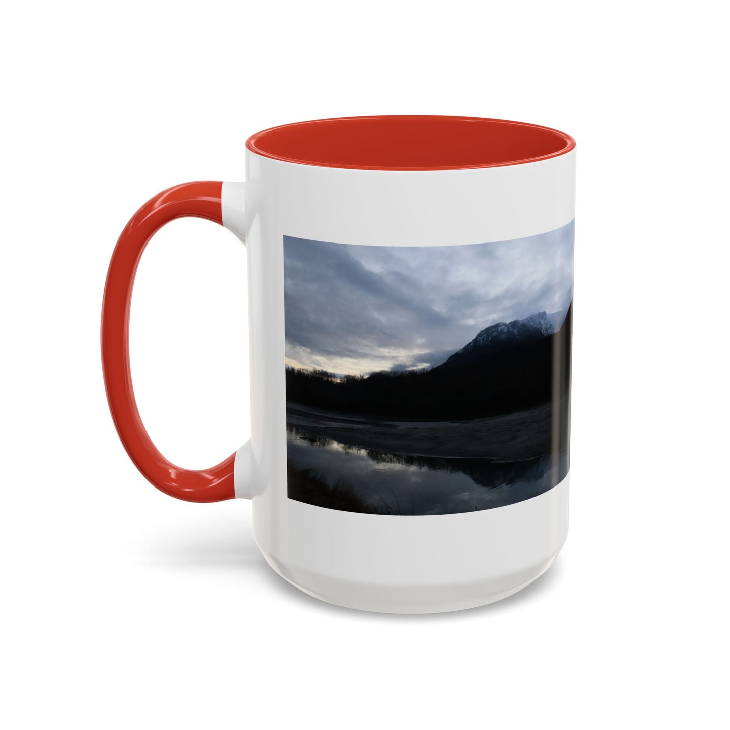 Scenic Mountain Lake Accent Coffee Mug — Moody Sunset Reflection (11oz & 15oz)