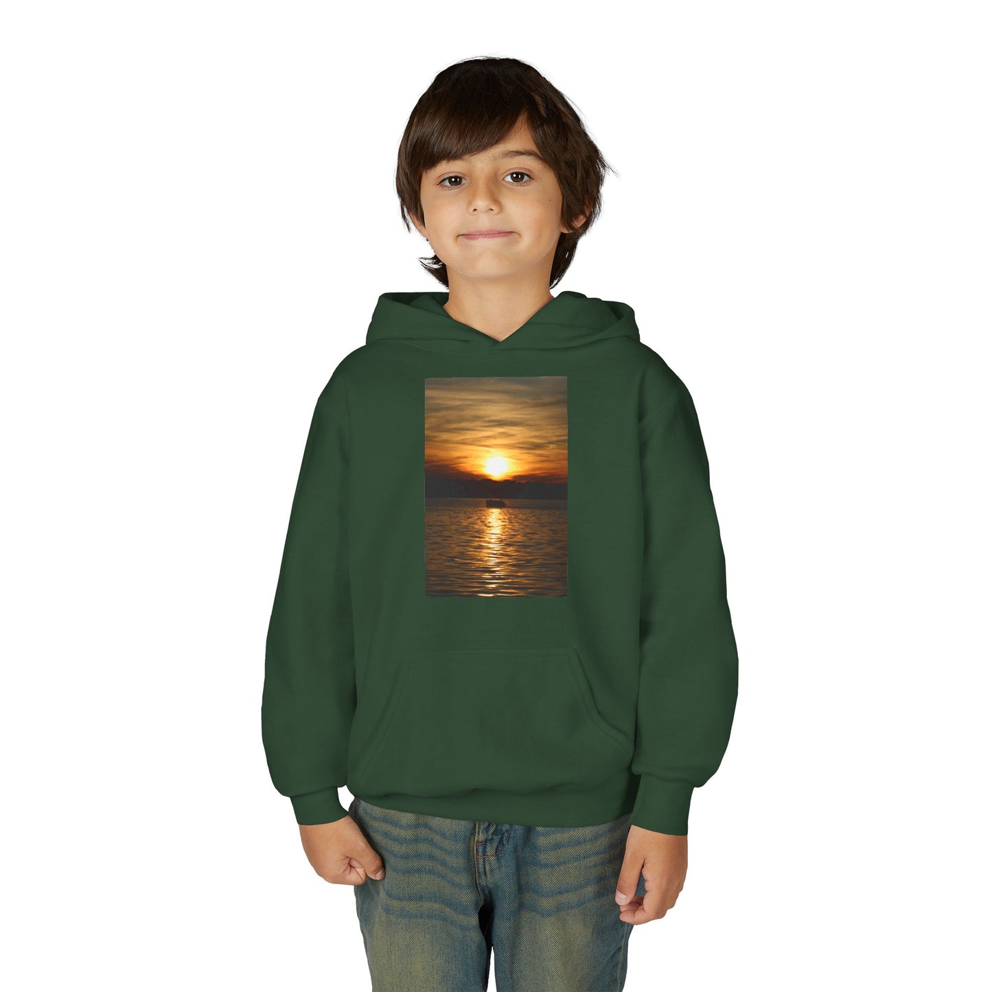 Youth Hoodie with Golden Sunset Photo - Beach Vibes Kids Pullover