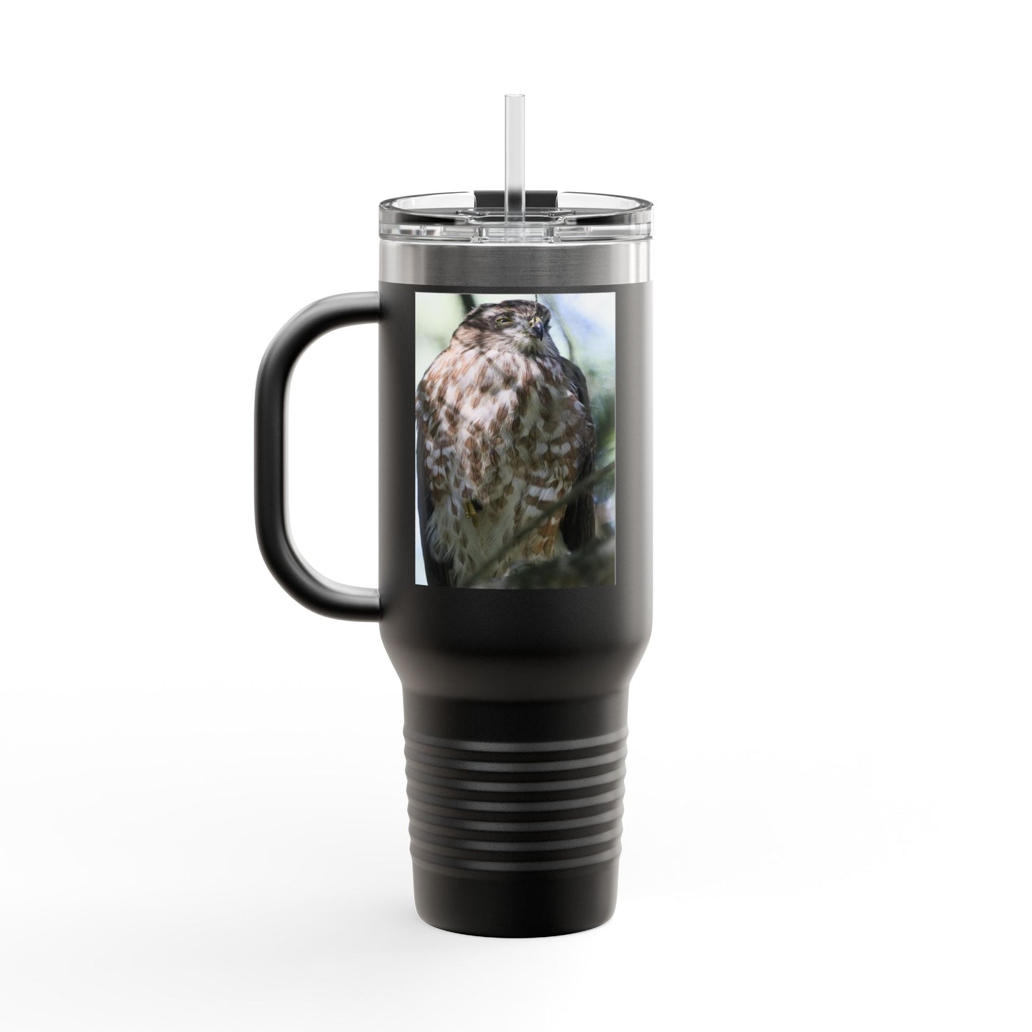40oz Insulated Travel Mug — Photoreal Hawk Nature Tumbler