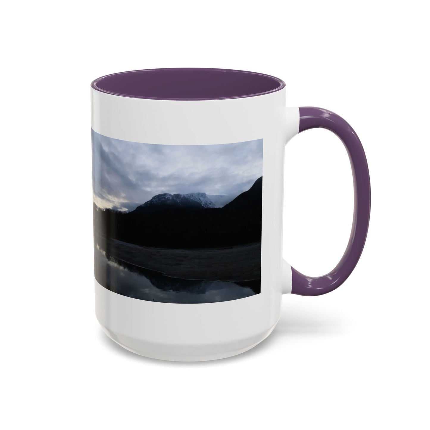 Scenic Mountain Lake Accent Coffee Mug — Moody Sunset Reflection (11oz & 15oz)